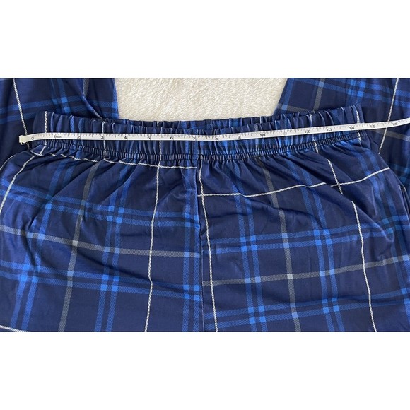 Pajama Men's 2 Piece PJ Set Navy Long Sleeved Top, Plaid Navy Pants, Small - Picture 4 of 10